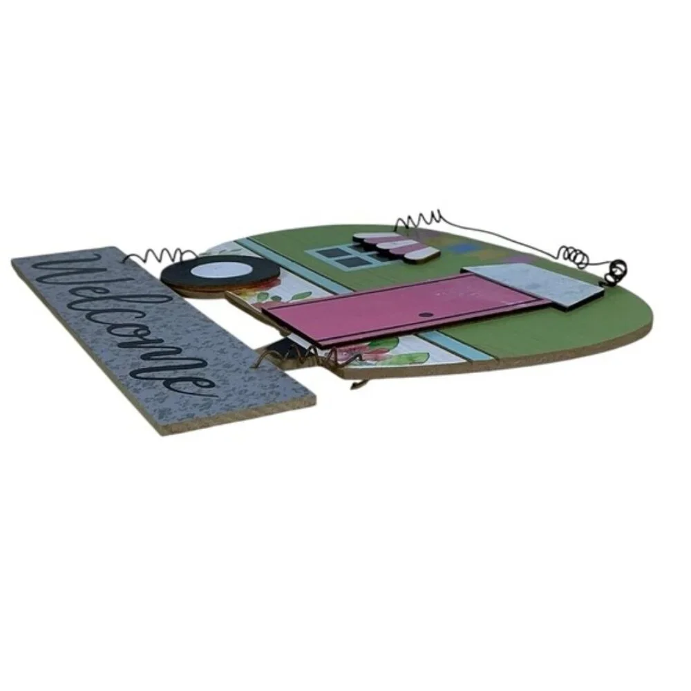 Camper Welcome Sign Colorful Wall Decor Retro Green Pink